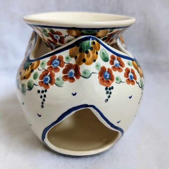 Polish Pottery 2-piece Warmer with Blue, Brown, & Yellow Floral Design, Unikat - Picture 3 of 8